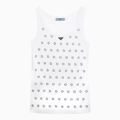 Prada White Cotton Tank Top With Eyelets Women