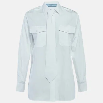Pre-owned Prada White Cotton Tie Detail Button Front Shirt Xs