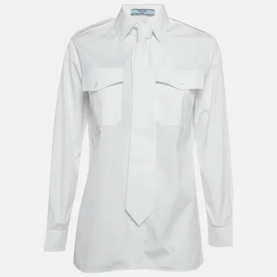 Pre-owned Prada White Cotton Tie Detail Button Front Shirt Xs