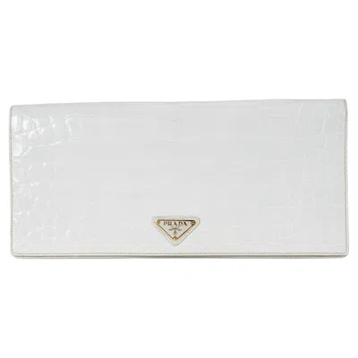 Pre-owned Prada White Crocodile Long Flap Clutch Bag