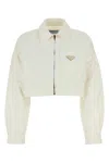 Prada Jacket Denim Chest Pocket Collared Cropped In White