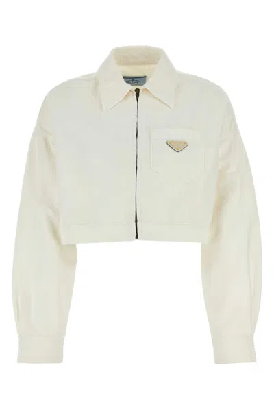PRADA WOMEN WHITE DENIM JACKET, L LUXURY JACKETS FOR WOMEN DARVEYS