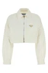 Prada Jacket Denim Chest Pocket Collared Cropped In Neutral