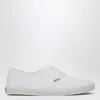 Prada Drill Fabric Low Top Lace Up Sneakers In White