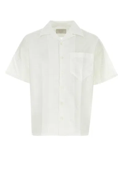 PRADA WHITE EMBROIDERED POPLIN SHIRT