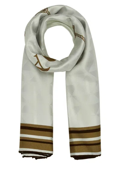 PRADA WHITE EMBROIDERED SILK FOULARD SCARF