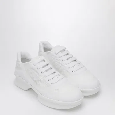PRADA WHITE FABRIC AND MESH LOW-TOP SNEAKER