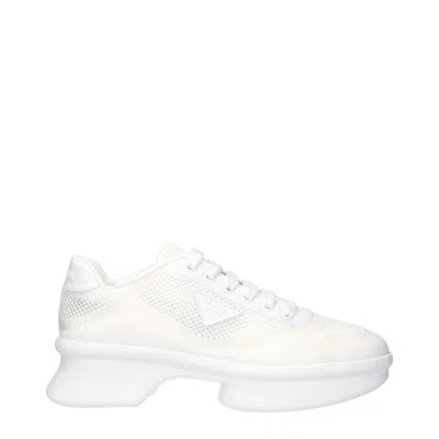Prada White Fabric Athletic Sneakers In Neutral