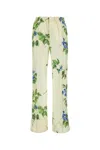 Prada Floral Print Twill Pants In White