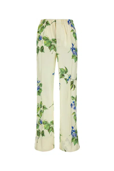 PRADA WHITE FLORAL TWILL TROUSERS