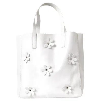 Pre-owned Prada White Floral Shopper Calfskin Leather Tote Bag