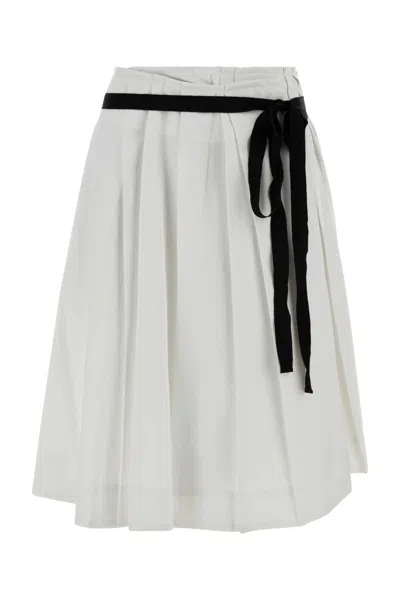 Prada Belted Gabardine Skirt In White