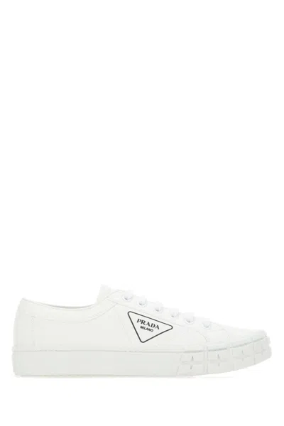 Prada White Gabardine Wheel Sneakers