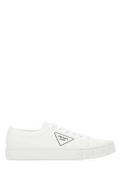 PRADA PRADA WHITE GABARDINE WHEEL SNEAKERS