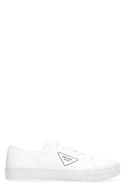 Prada White Gabardine Wheel Sneakers