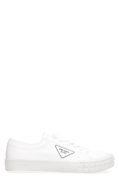 PRADA PRADA WHITE GABARDINE WHEEL SNEAKERS