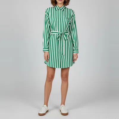 Pre-owned Prada White /green Stripe Silk Long Sleeve Shirt S