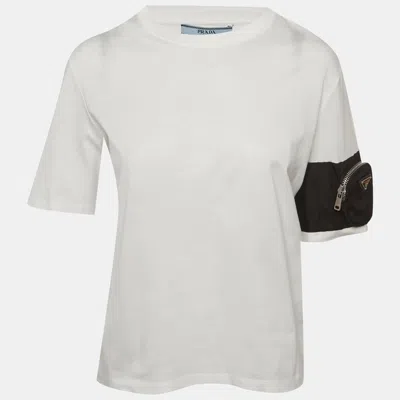 Pre-owned Prada White Jersey And Re-nylon Pocket T-shirt S