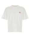 Prada Logo Embroidered T-shirt In Bianco