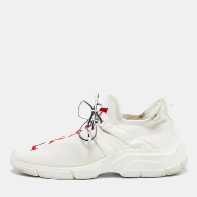 Pre-owned Prada White Knit Fabric Logo Low Top Sneakers Size 39