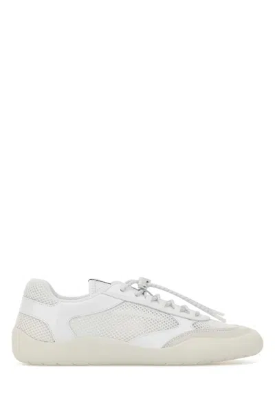PRADA PRADA WHITE LEATHER AND MESH SPEEDROCK SNEAKERS