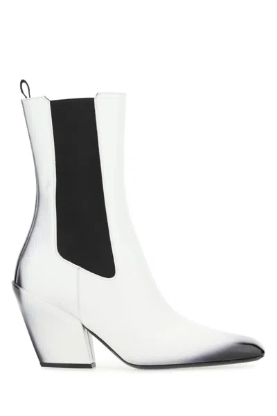 PRADA WHITE LEATHER ANKLE BOOTS