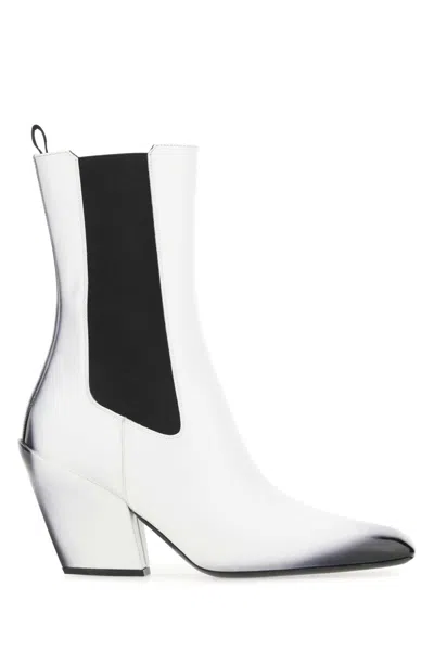 PRADA PRADA WHITE LEATHER ANKLE BOOTS
