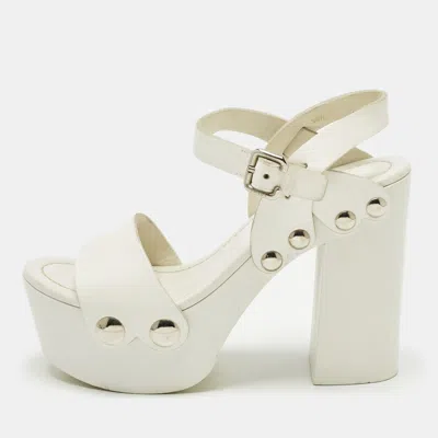 Pre-owned Prada White Leather Ankle Strap Platform Sandals Size 35.5