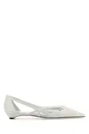 Prada Leather Ballerinas With Cut-out Design And Pointed Toe In Bianco