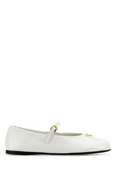 Prada White Leather Ballet Flats