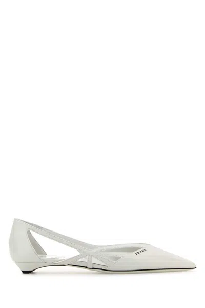 Prada White Leather Ballet Flats