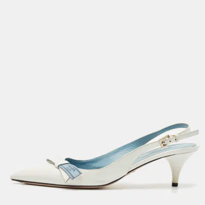 Pre-owned Prada White Leather Bow Slingback Pumps Size 40