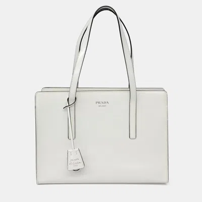 Pre-owned Prada White Leather Brushed Re-edition 1955 Tote Bag
