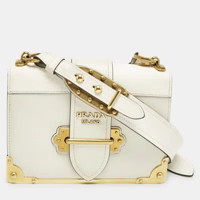 Pre-owned Prada White Leather Cahier Flap Shoulder Bag