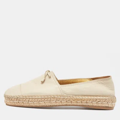 Pre-owned Prada White Leather Cap Toe Espadrille Flats Size 38.5