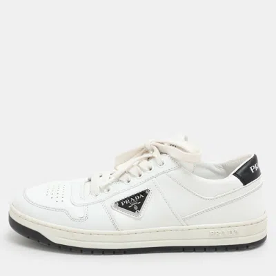 Pre-owned Prada White Leather Downtown Low-top Sneakers Size 38