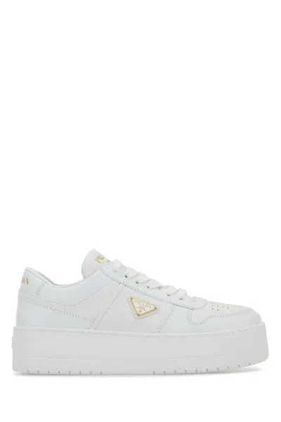 Prada White Leather Downtown Platform Sneaker For Women