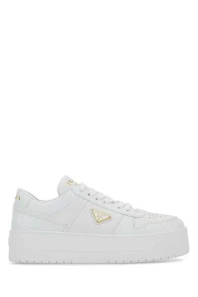 Prada Downtown Bold Leather Sneakers In White