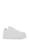 Prada Downtown Bold Leather Platform Sneakers In White