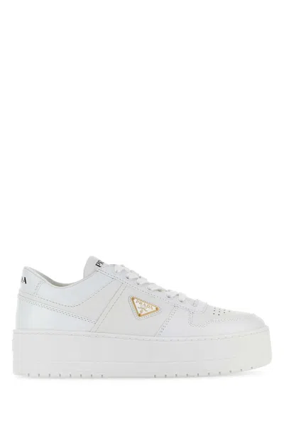 Prada Downtown Platform Leather Sneakers In White