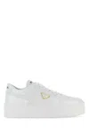 Prada Downtown Bold Leather Platform Sneakers In White