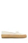 Prada Round Toe Leather Espadrilles In Neutral