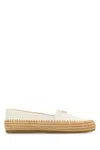 Prada Round Toe Leather Espadrilles In Neutral