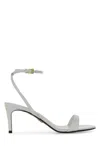 Prada Leather Ankle Strap Sandals Open Toe Heel In Metallic