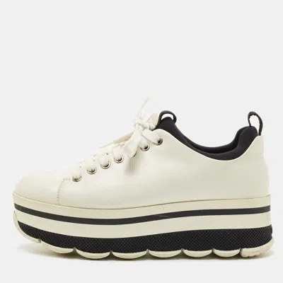 Pre-owned Prada White Leather Linea Rossa Lace Up Sneakers Size 36