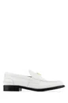 Prada Calf Leather White Loafers With Logo Embellishment