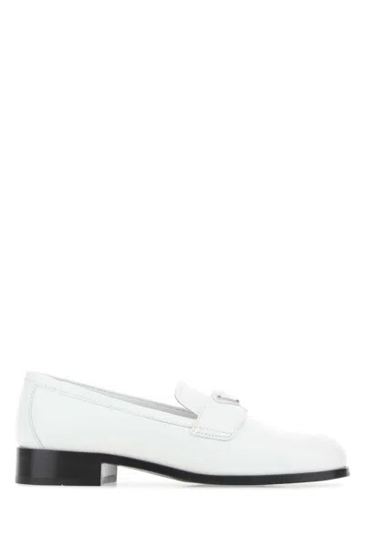 Prada White Leather Loafers In F0009