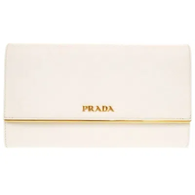 Pre-owned Prada White Leather Long Wallet (bi-fold) ()