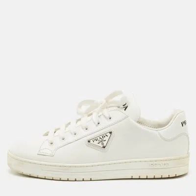 Pre-owned Prada White Leather Low Top Sneakers Size 39.5