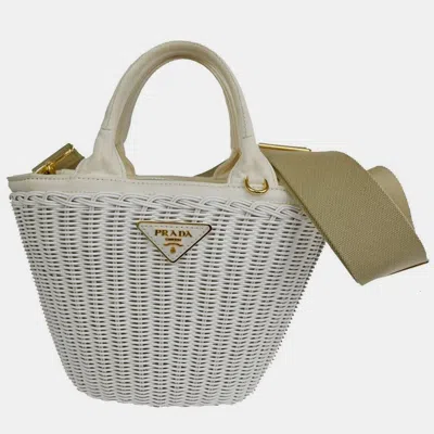 Pre-owned Prada White Leather Midollino Handbag